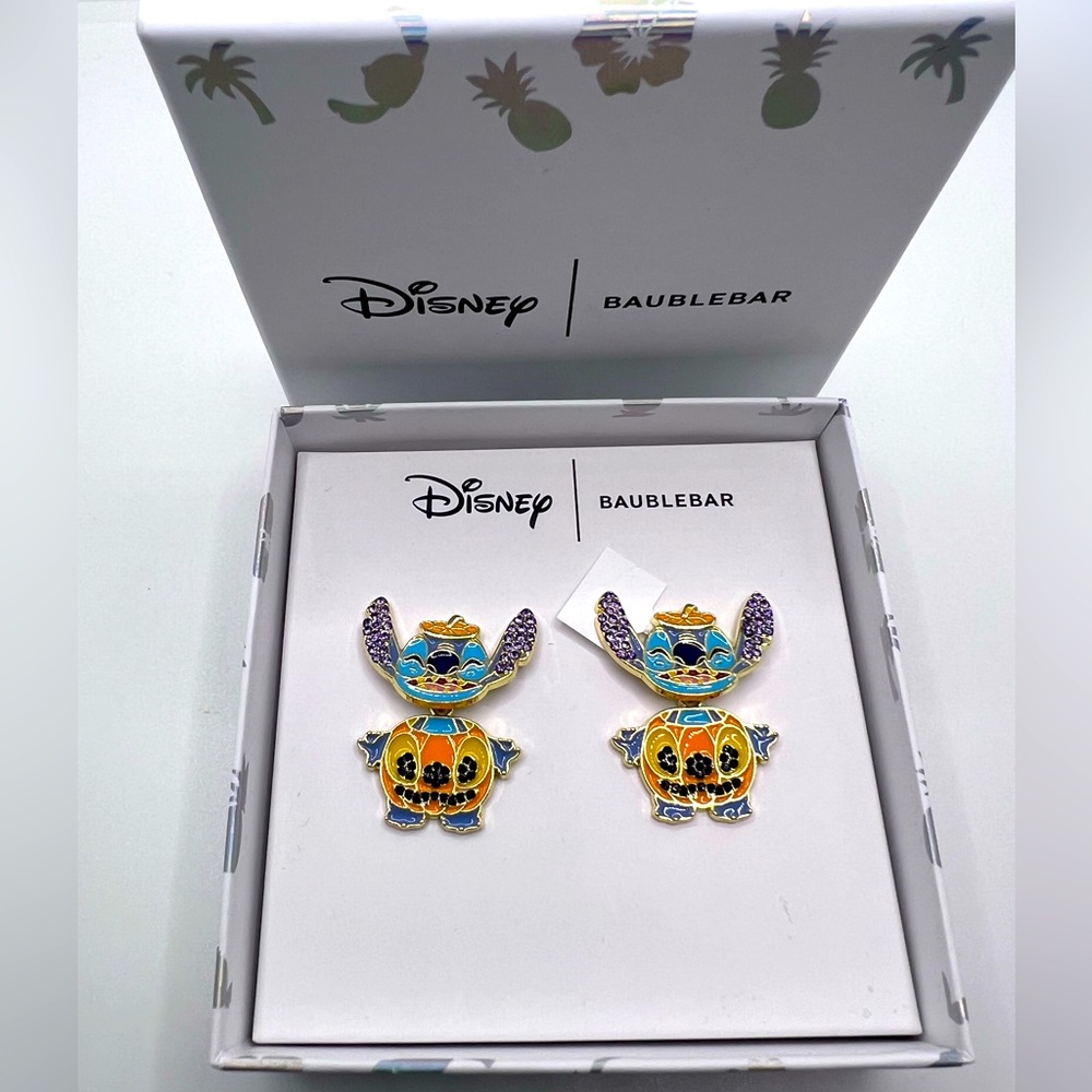 New Disney × BaubleBar Stitch Pumpkin Halloween Fall Dangle Movement Earrings